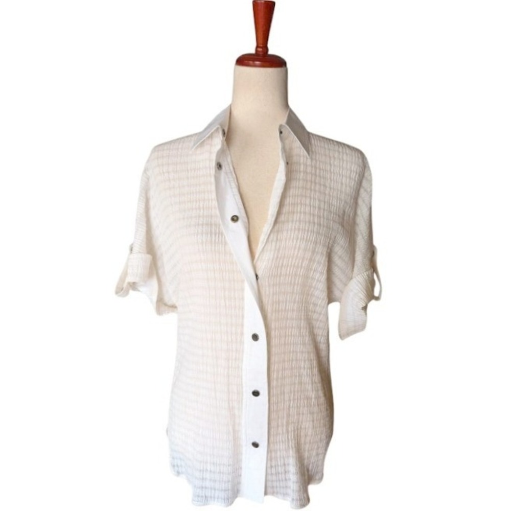 NWT Rochas‎ Paris White Textured Cotton Button Down Shirt Made in Italy Size 40